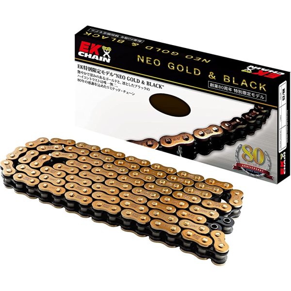 EK (EK) Bike Chain 80th Anniversary Model 525MV-XZ2 Neo Gold Black 100L MLJ (Kashimejin) QX Ring Seal For Cheap